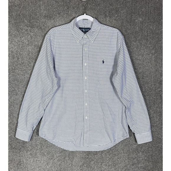 Ralph Lauren Custom Fit‎ Gingham Plaid Button Down Dress Shirt Mens Size Large - Picture 1 of 8